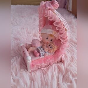 Vintage Pink Nursery Figurine with Pastel Accents
